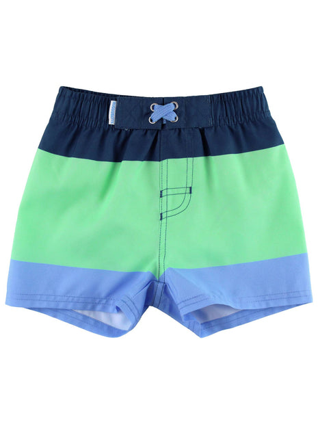 Rufflebutts + Ruggedbutts Boys Mint & Blue Color Block Swim Trunks Front