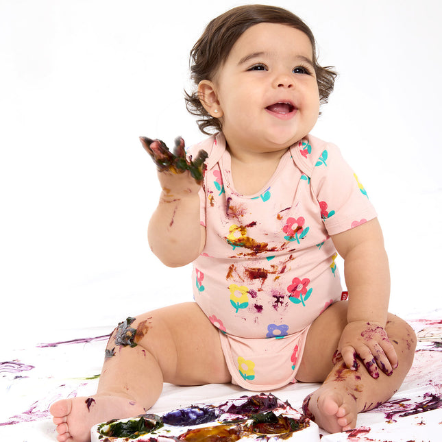 Model Wearing Magnetic Me Magnetic 3-Pack Bodysuit & Pant - Pink