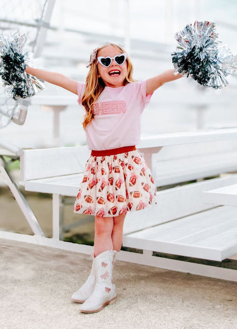 Model Wearing Sweet Wink Cheer Pearl Patch Short Sleeve T-Shirt - Ballet