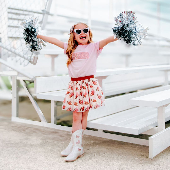 Model Wearing Sweet Wink Cheer Pearl Patch Short Sleeve T-Shirt - Ballet