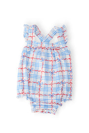 Mila & Rose Patriotic Picnic Ruffle Cross Back Romper Front