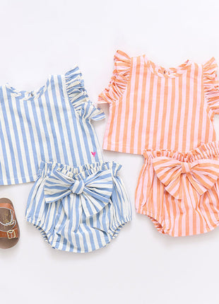 Pink Chicken Baby Girls Abigail 2-Piece Set - Orange Pink Stripe Sets