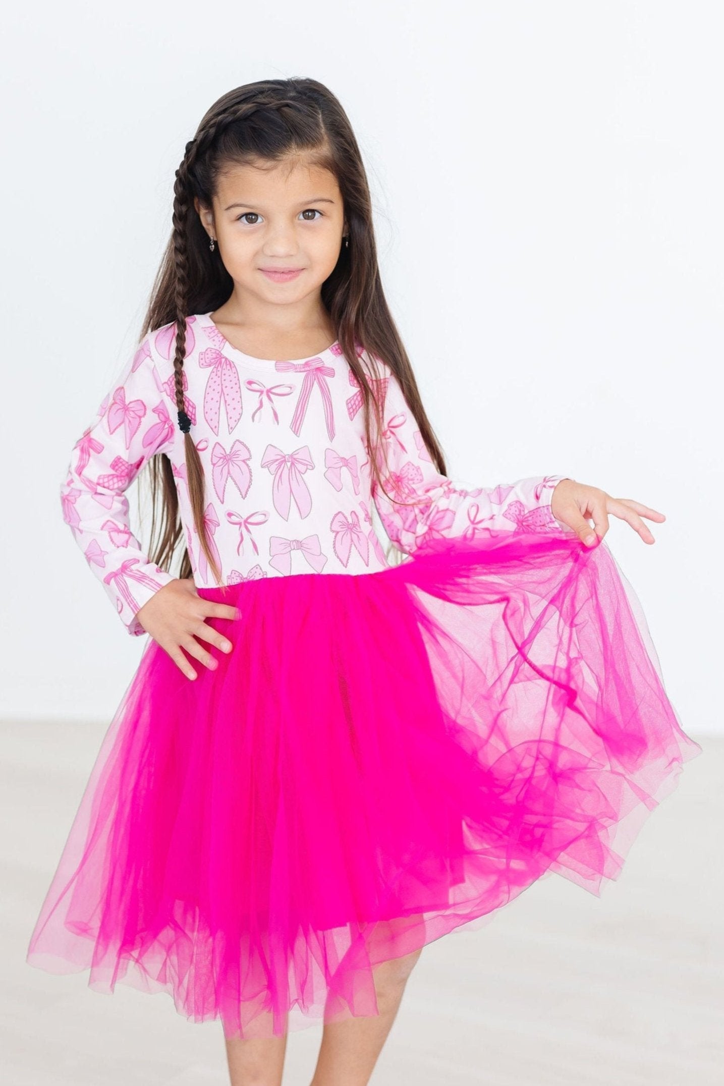 Model Wearing Mila & Rose Pretty in Pink Long Sleeve Tutu Dress