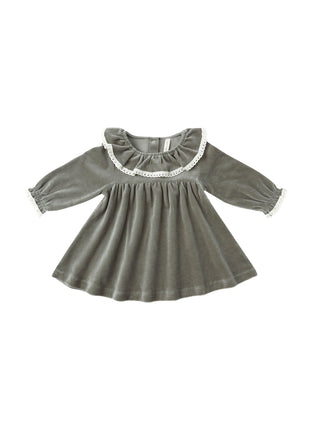 Quincy Mae Velour Baby Dress || Forest Front
