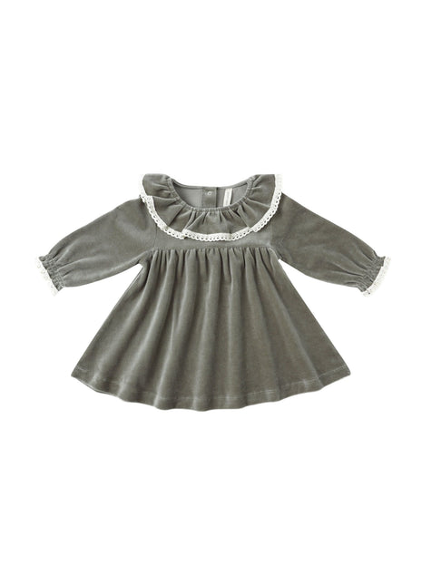 Quincy Mae Velour Baby Dress || Forest Front