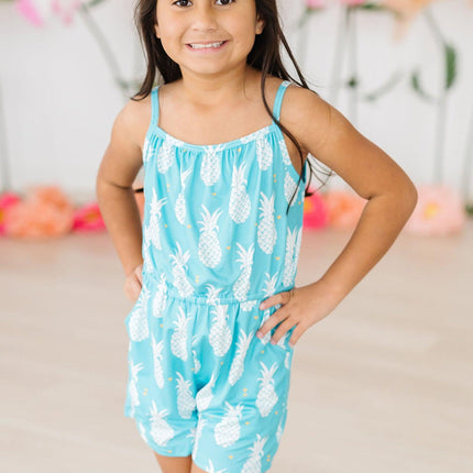 Model Wearing Mila & Rose Pineapple Party Strappy Play Romper