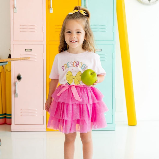 Model Wearing Sweet Winks Preschool Pencil Bow Short Sleeve T-Shirt - Ballet