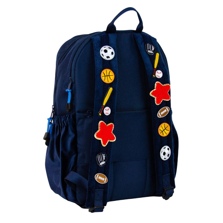 Becco Bags Large Becco Backpack – Navy (back with patches)