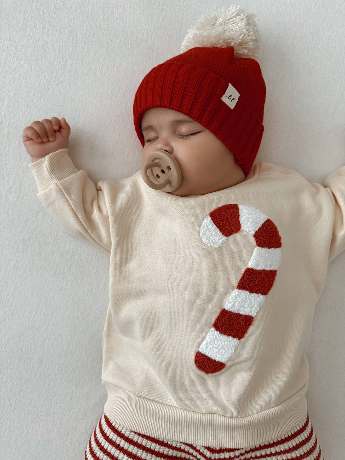 Model Wearing Luna + Luca Candy Cane Chenille Pullover
