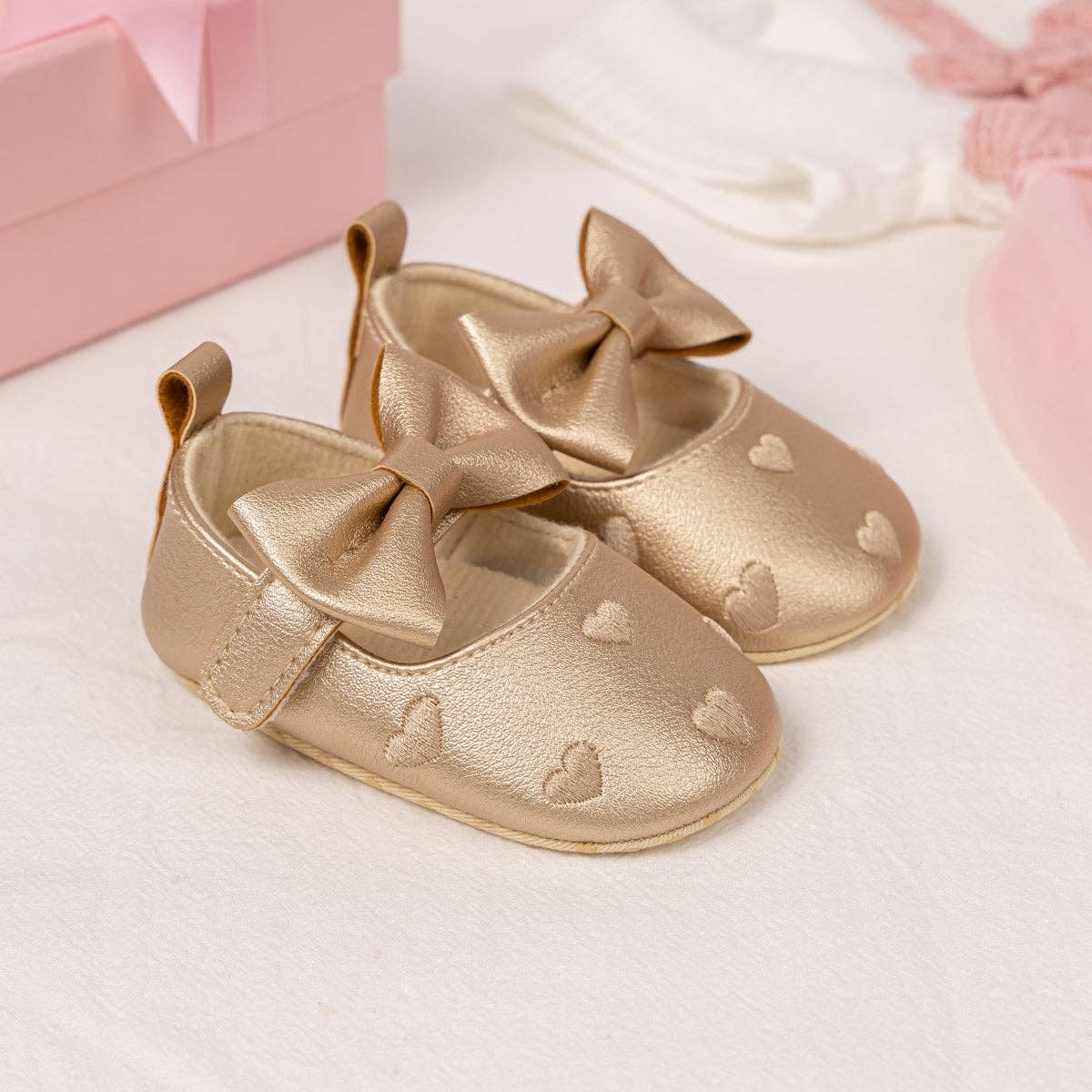 Kids Charm Online Metallic Gold Infant Shoes with Velcro. HMZ161G