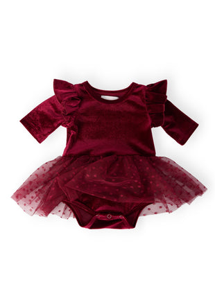 Mila & Rose Cranberry Velvet Tutu Bodysuit Front 