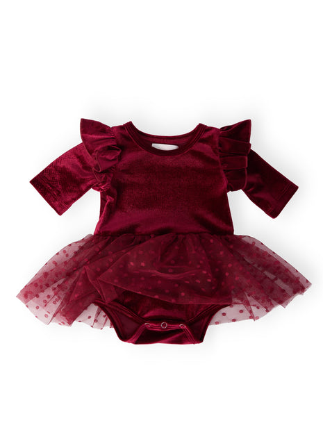 Mila & Rose Cranberry Velvet Tutu Bodysuit Front 