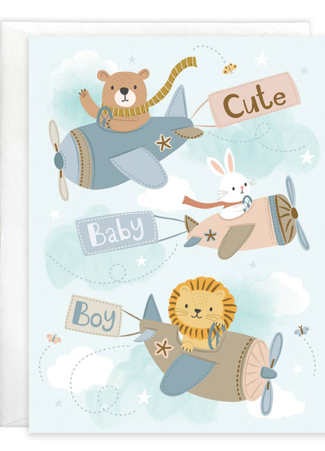 Gina B Designs Baby Greeting Card - Baby Boy Airplanes Front