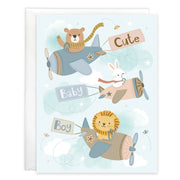 Gina B Designs Baby Greeting Card - Baby Boy Airplanes Front