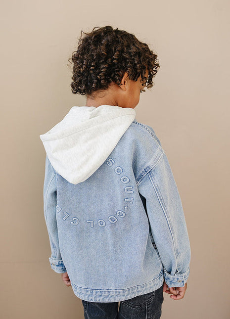 Model Wearing Olive + Scout Briggs Denim Jacket