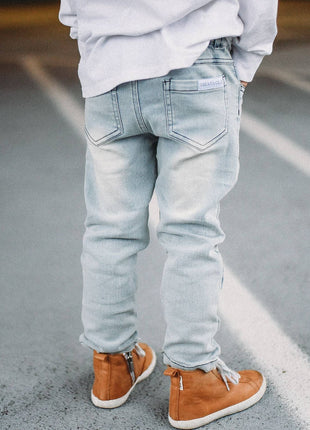 Model Wearing Orcas Lucille Stretch Denim - Slate Gray