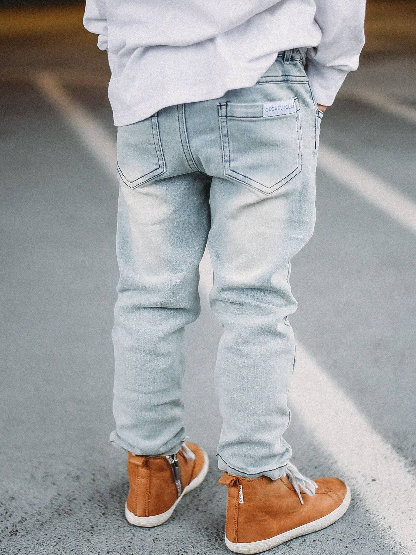 Model Wearing Orcas Lucille Stretch Denim - Slate Gray
