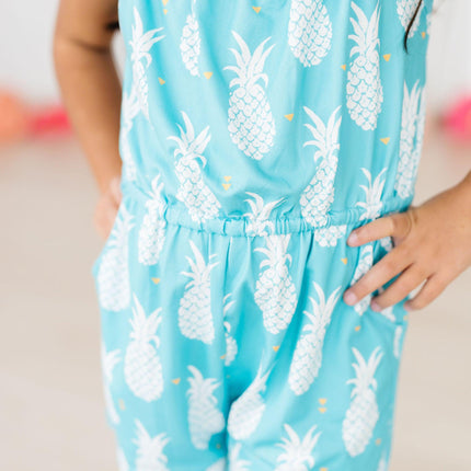 Model Wearing Mila & Rose Pineapple Party Strappy Play Romper