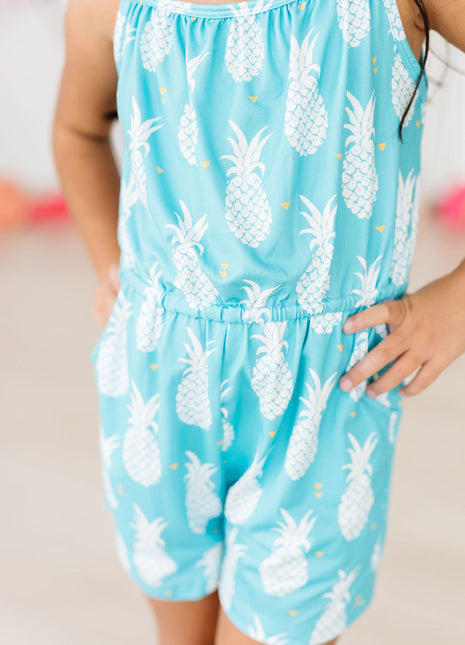 Model Wearing Mila & Rose Pineapple Party Strappy Play Romper