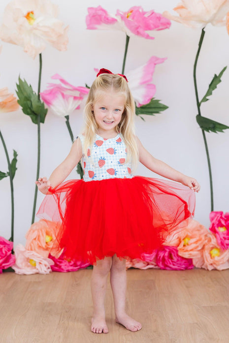 Model Wearing Summer Strawberries Tank Tutu Dress