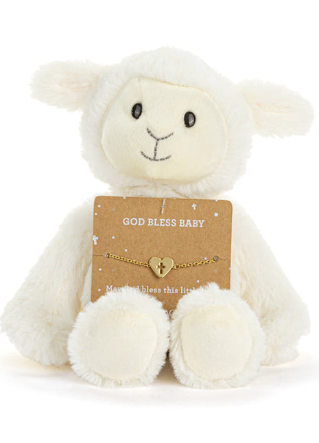 Demdaco God Bless Baby Lamb + Bracelet Set
