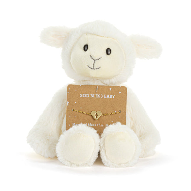 Demdaco God Bless Baby Lamb + Bracelet Set