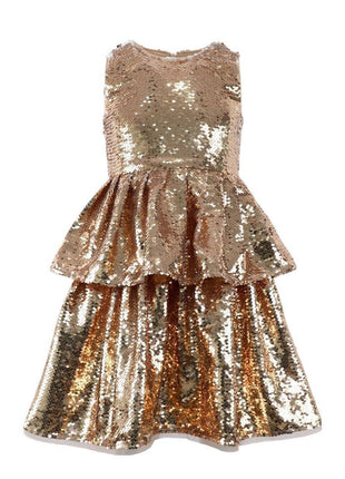 Lola And The Boys Golden Sequin Tier Dress Front