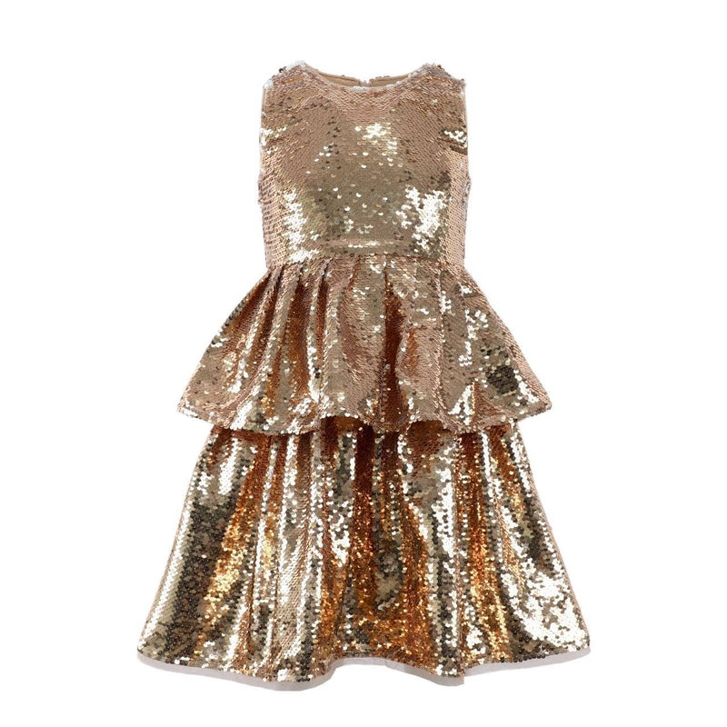 Lola And The Boys Golden Sequin Tier Dress Front