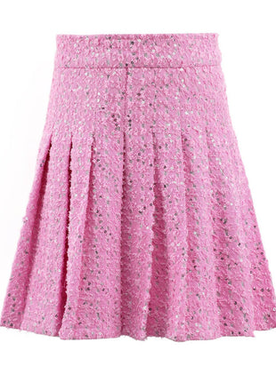 Lola And The Boys Pink Denim Sparkle Pleated Skirt Front