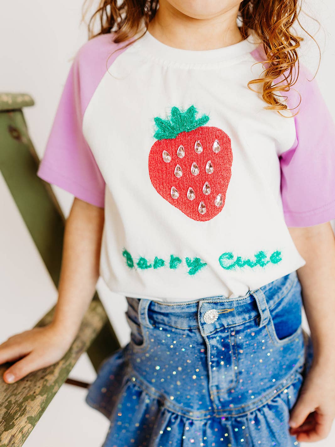Model Wearing Three Wildflower Designs Berry Cute Strawberry Top