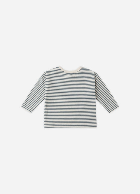 Quincy Mae Long Sleeve Tee || Ocean Micro Stripe Back