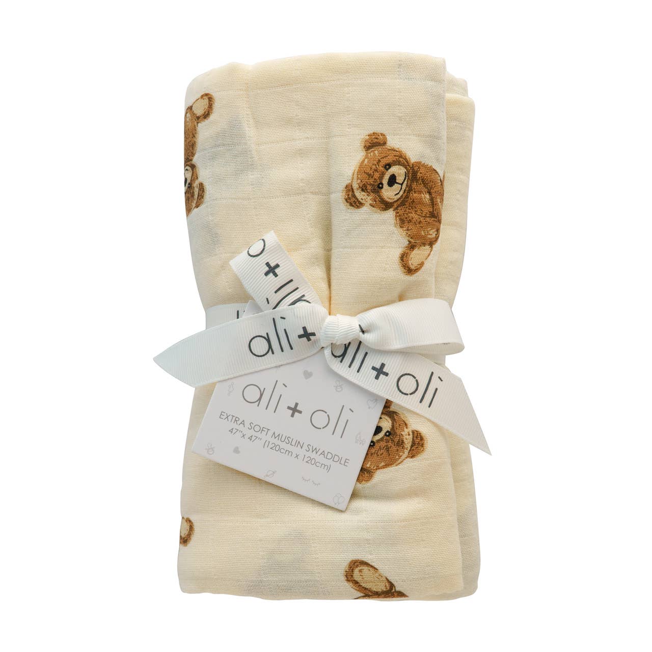 Ali + Oli Bamboo Muslin Swaddle Baby Blanket (Teddy Bear)