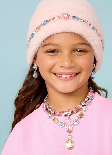 Model Wearing Cotton Candy Jeweled Beanie