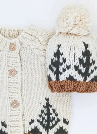 Huggalugs Forest Natural Cardigan Sweater & Beanie Hat