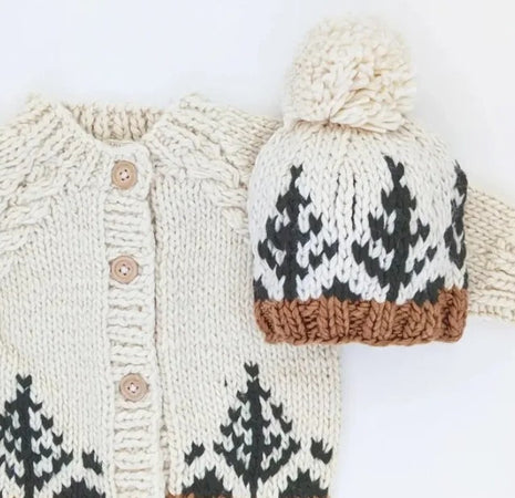 Huggalugs Forest Natural Cardigan Sweater & Beanie Hat
