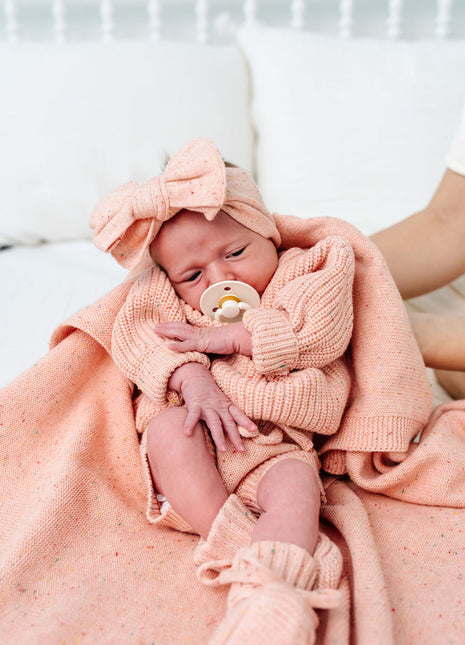 Model Wearing Lou Lou & Company Knit Headband - Petal Speckle