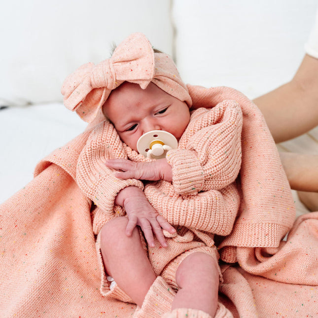 Model Wearing Lou Lou & Company Knit Headband - Petal Speckle