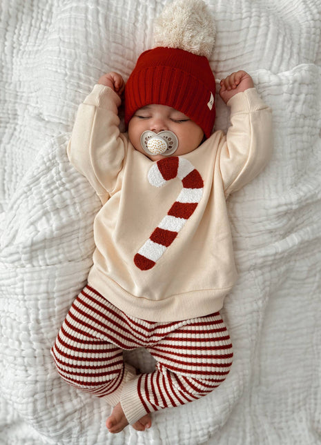 Model Wearing Luna + Luca Candy Cane Chenille Pullover