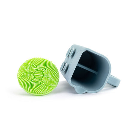 Demdaco Green Bathtime Brush + Blue Cup