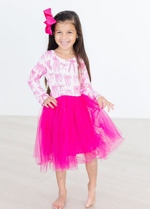 Model Wearing Mila & Rose Pretty in Pink Long Sleeve Tutu Dress