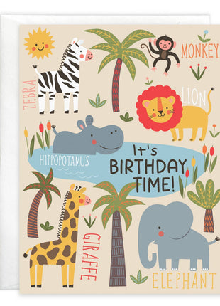 Gina B Designs Birthday Greeting Card - Cute Jungle Animals-Kids