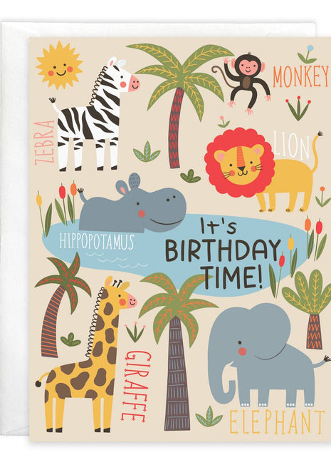Gina B Designs Birthday Greeting Card - Cute Jungle Animals-Kids