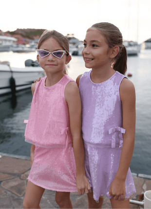 Models Wearing Lola And The Boys Pastel Sequin Bow Set - Lavender