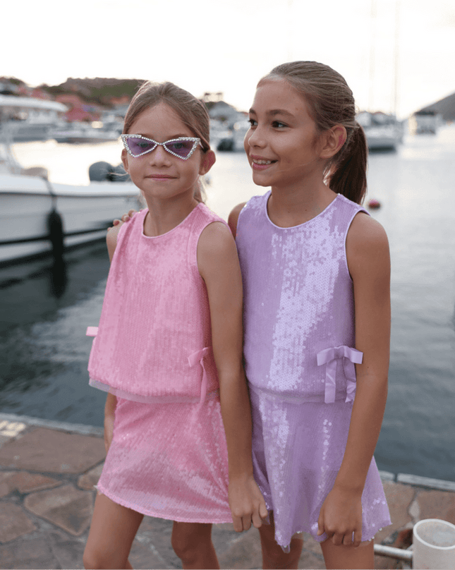 Models Wearing Lola And The Boys Pastel Sequin Bow Set - Lavender
