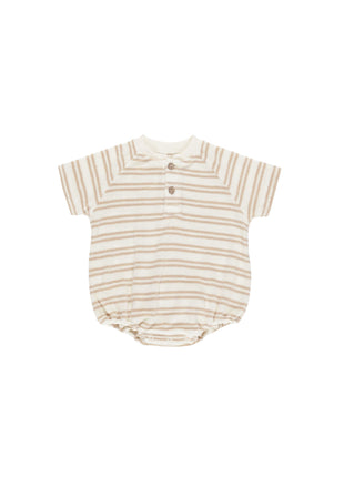 Quincy Mae Terry Henley Romper || Oat Stripe