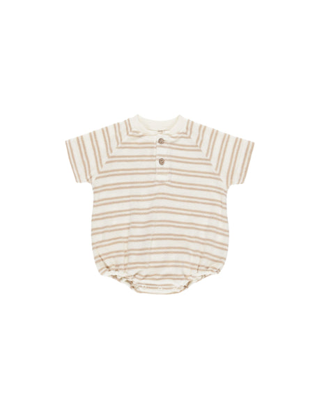 Quincy Mae Terry Henley Romper || Oat Stripe