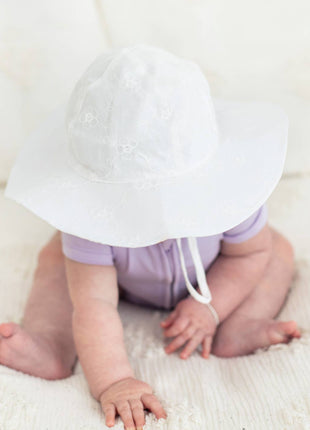 Model Wearing Huggalugs Embroidered Sunhat Upf 50+ Baby & Toddler - white 