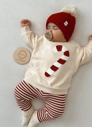 Model Wearing Luna + Luca Candy Cane Chenille Pullover