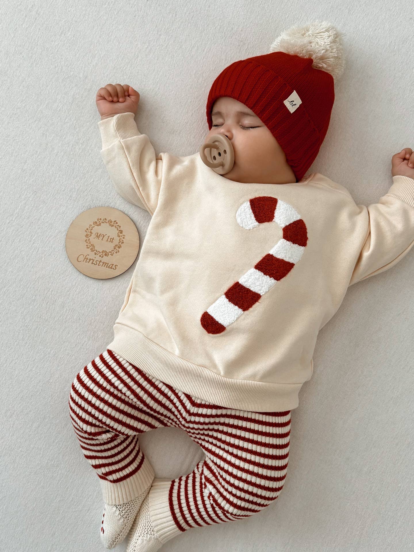 Model Wearing Luna + Luca Candy Cane Chenille Pullover
