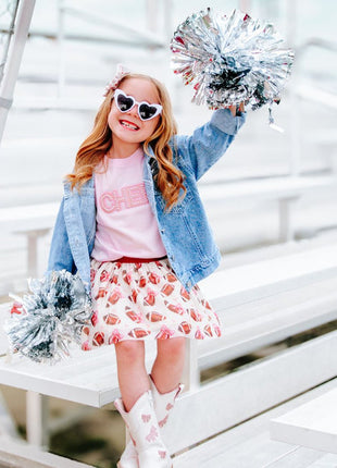 Model Wearing Sweet Wink Cheer Pearl Patch Short Sleeve T-Shirt - Ballet